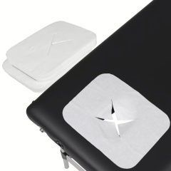 Balts vienreizlietojams auduma pārklājs masāžas galda sejas atverei, 200 gab. iepakojums.