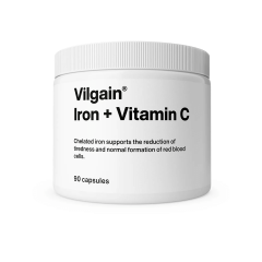 VILGAIN dzelzs + C vitamīns, 90 kapsulas, baltā pudelē.