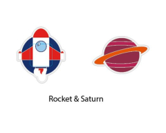 Tuva GAMMA STRING THINGS ROCKET/PLANET SATURN vibrāciju slāpētāju fotogrāfija uz balta fona — divi jautri tenisa raketes stīgu vibrāciju samazinātāji