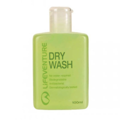 Tuvplāna foto ar Lifeventure Dry Wash Gel 100ml pudelīti uz balta fona.