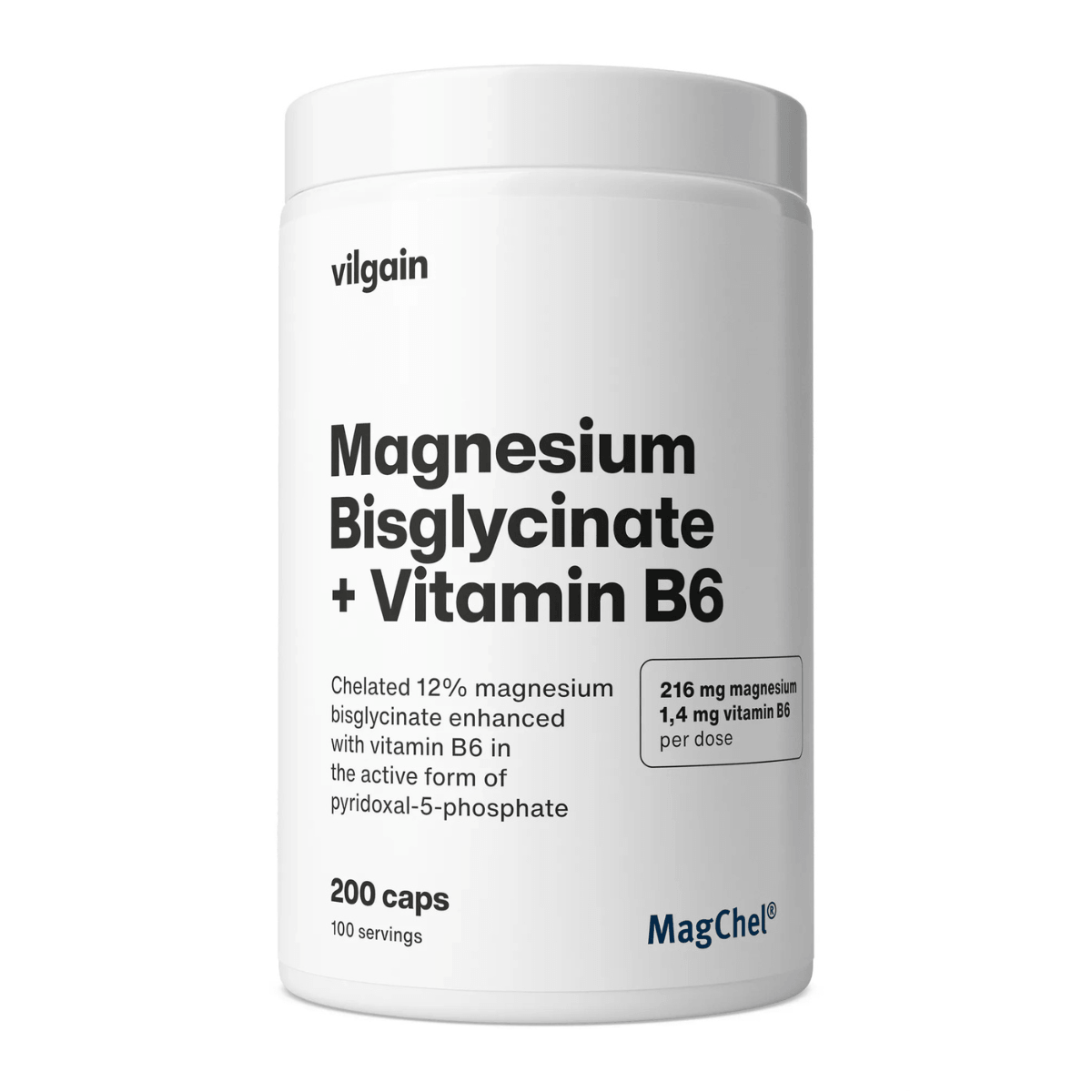 Magneesiumbisglütsinaat B6 vitamiiniga, 200 kapslit, Vilgain 